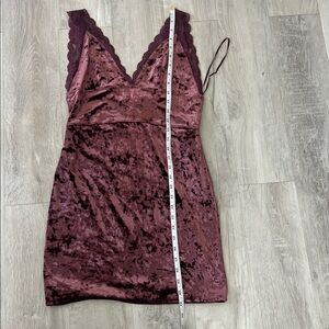 Intimately Free People Burgundy crushed Velvet mini Dress w/ lace body con